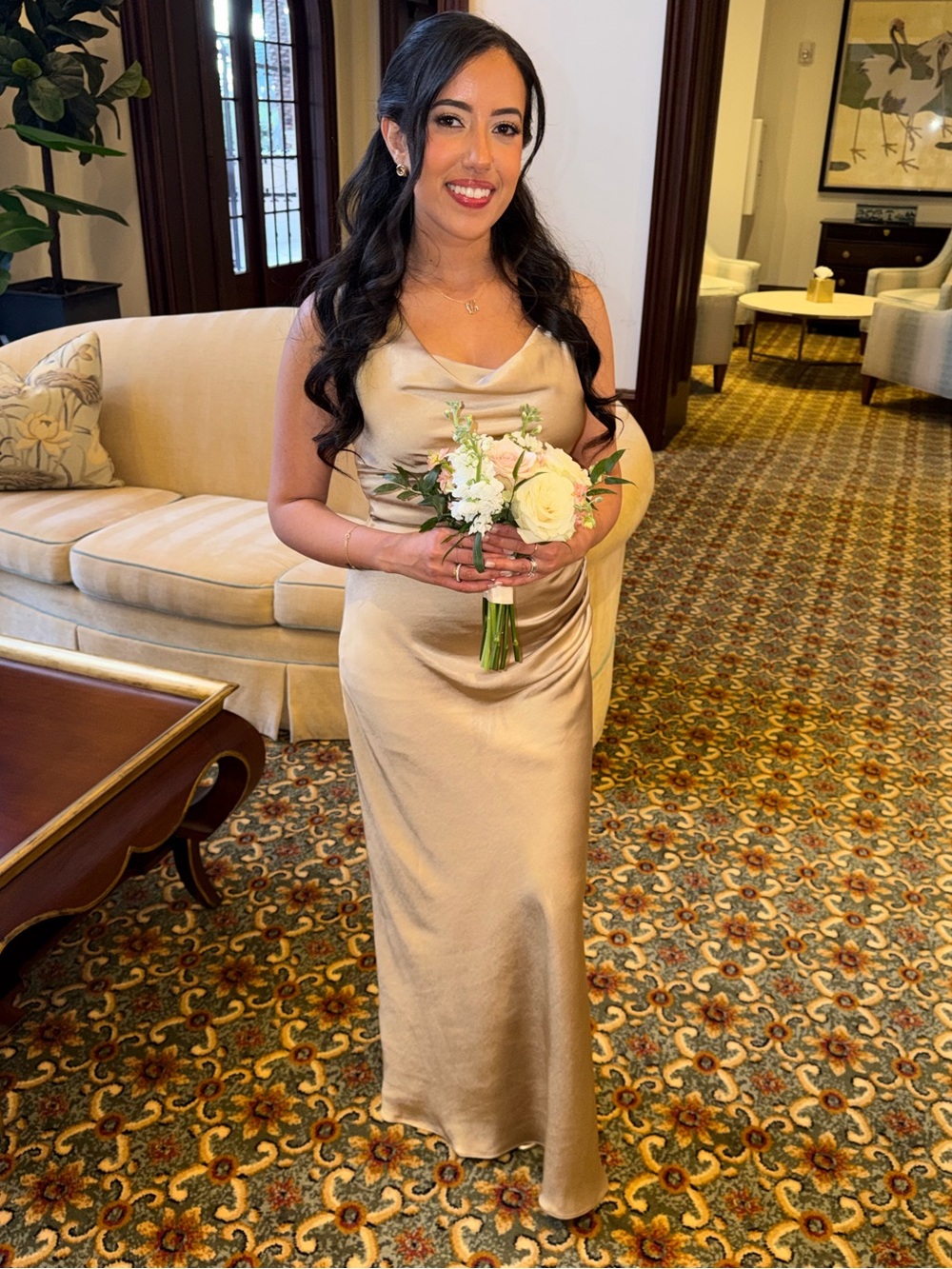 Cowl Asymmetrical Satin Bridesmaid Dress - Champagne
